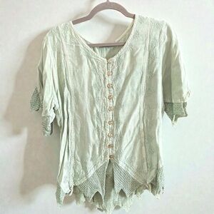 Vintage Light Green Fairy Witchycore Renaissance Top One Size Embroidered Sz L